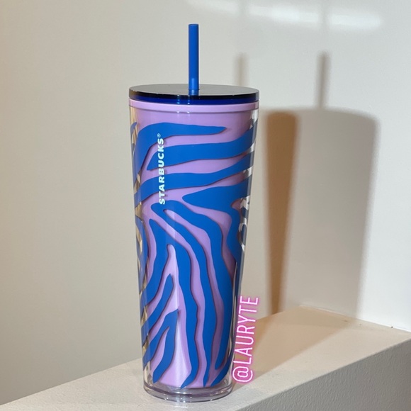Starbucks Blue Pink Zebra Print Tumbler